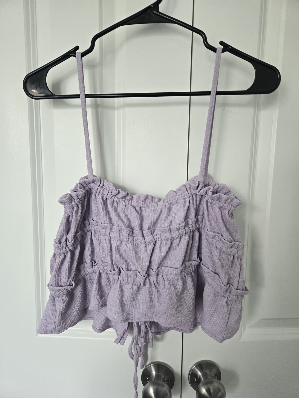 Lavender Ruffled Spaghetti Strap Crop Top. 12B0386
